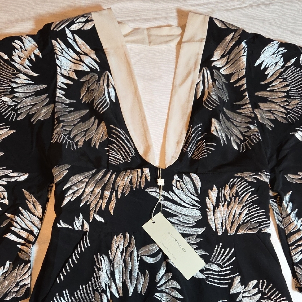 BCBG Black Dress with Silver Leaf Design - Picture 2 of 12